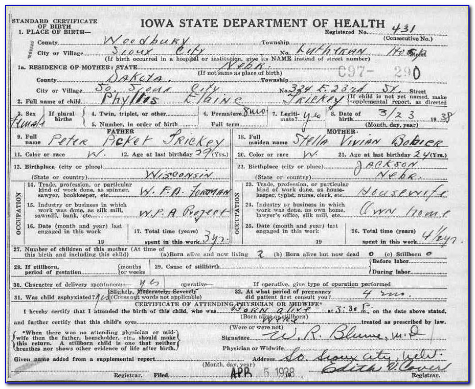 Copy Of Birth Certificate Sioux City Iowa