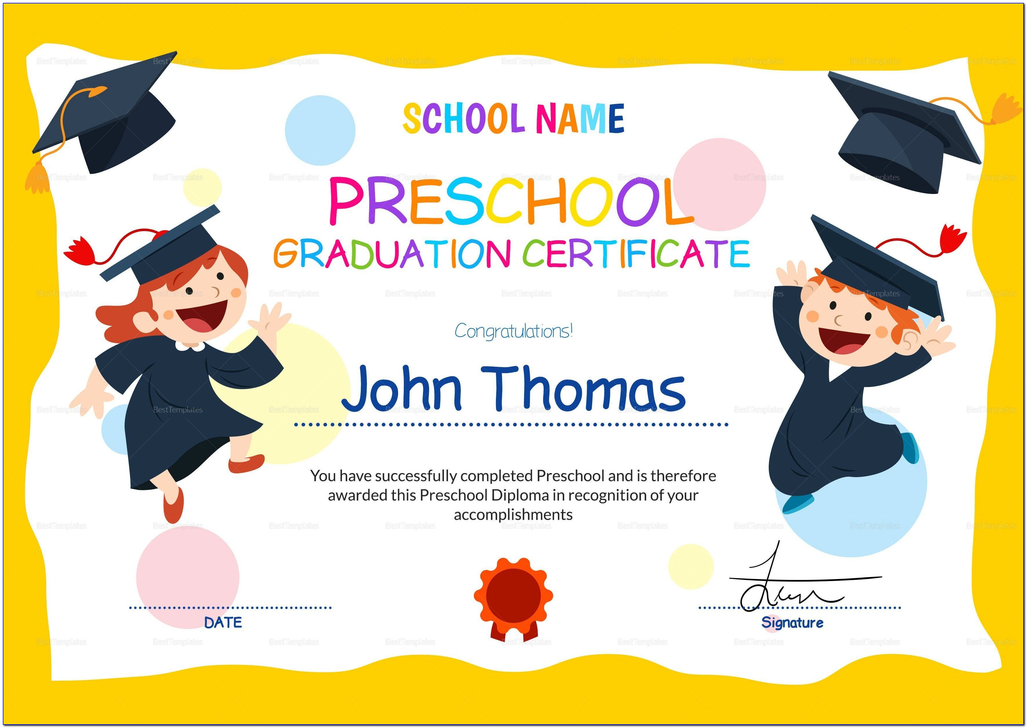 Editable Preschool Graduation Certificate Template Free