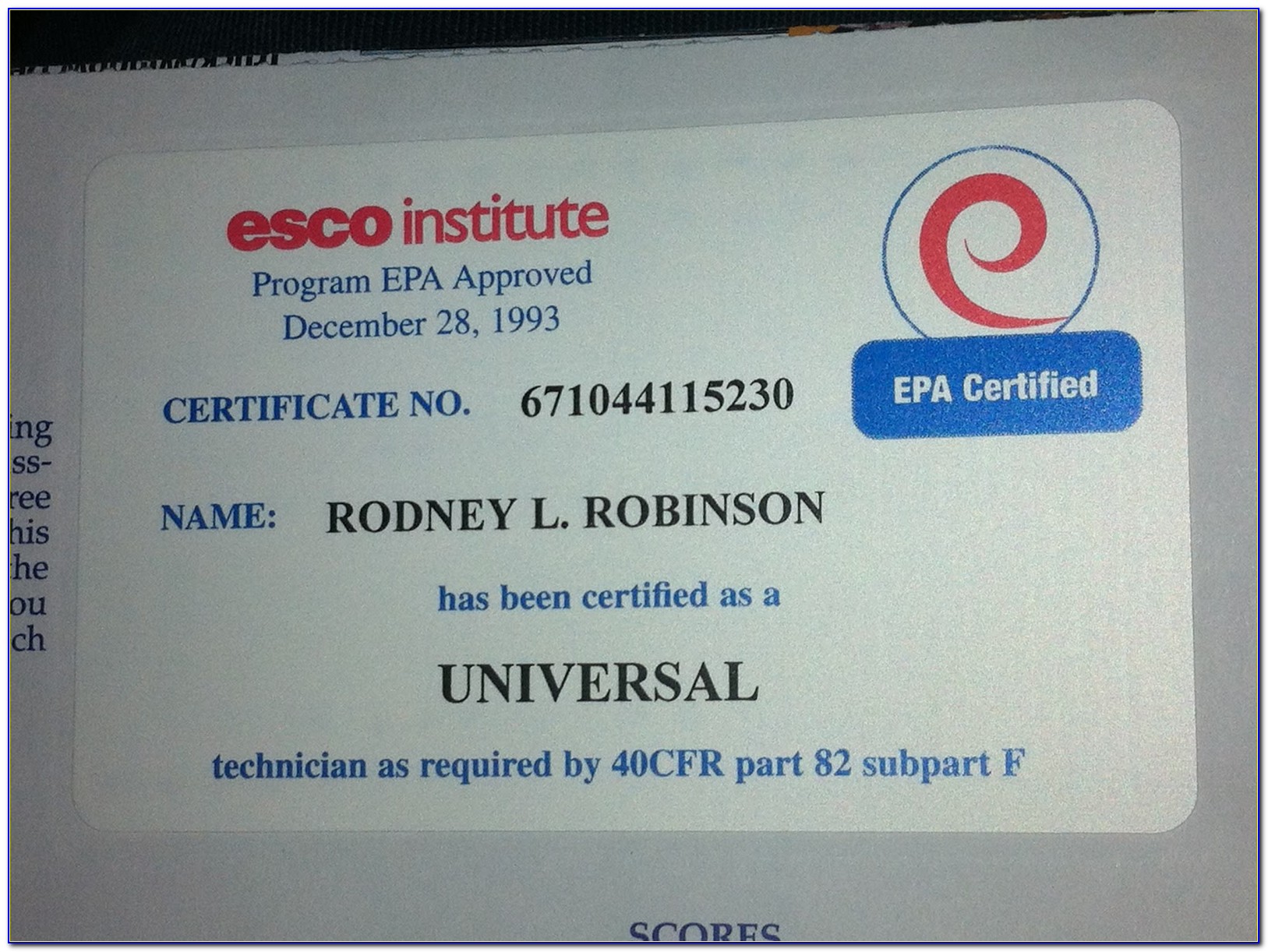Epa 608 Certification Card