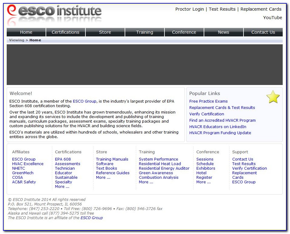 Esco Institute Certification Number