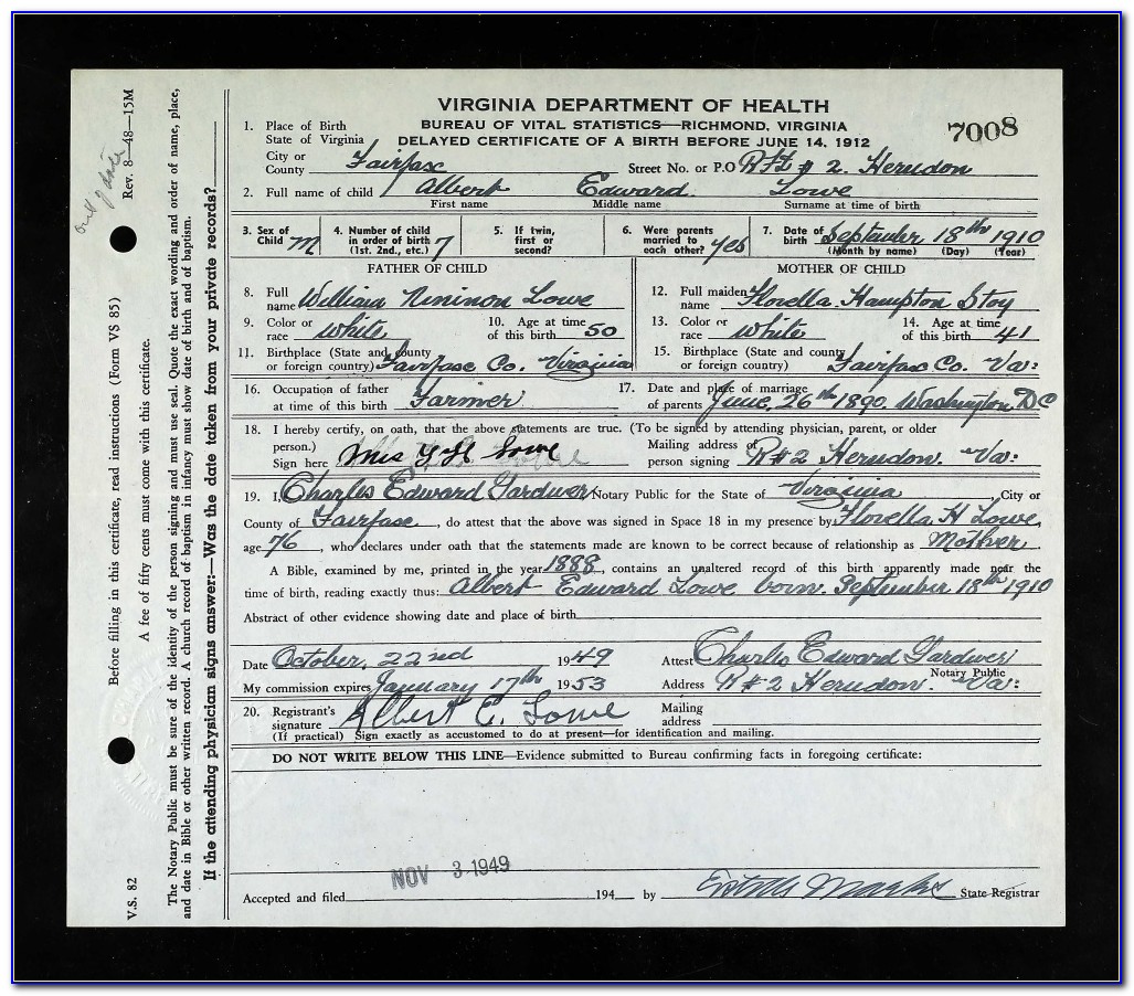 Fairfax Va Birth Certificate
