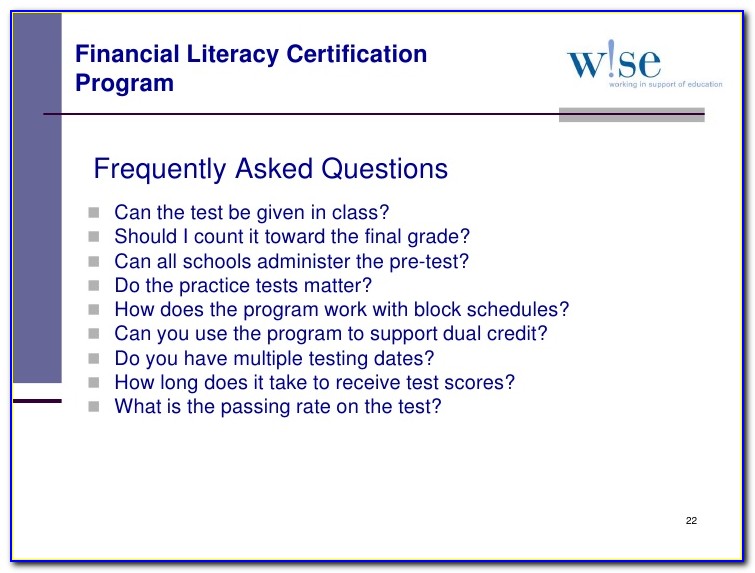 Financial Literacy Certification Pretest Answers