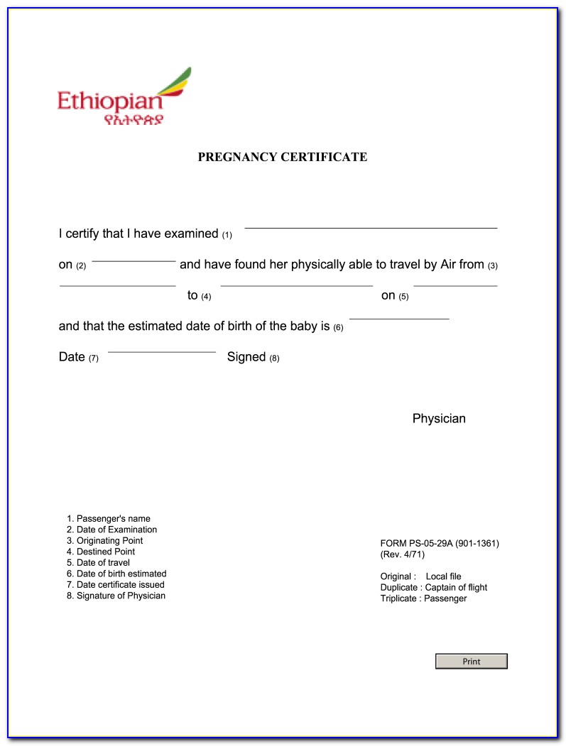 Fit To Fly Certificate Pregnancy Format Emirates