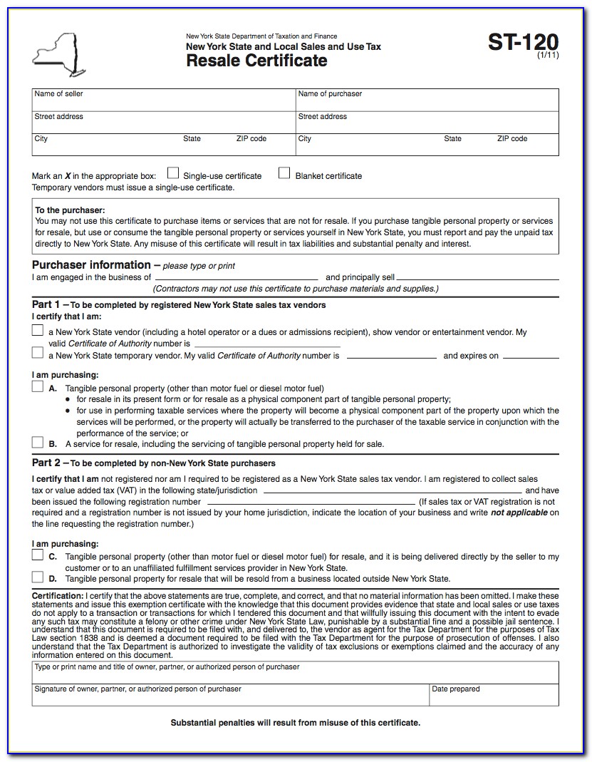 Florida Blanket Certificate Of Resale Exemption