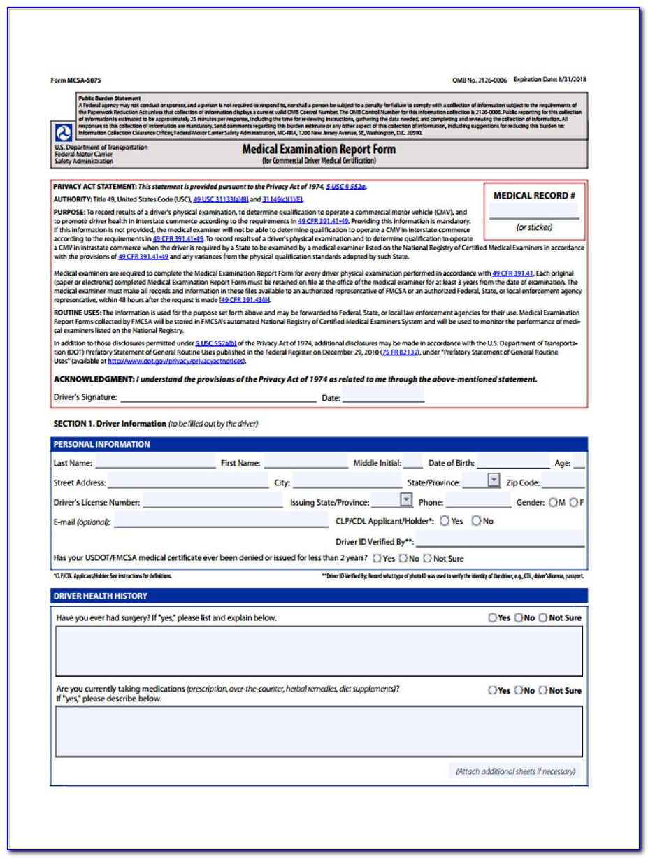 Fmcsa Medical Certificate Form