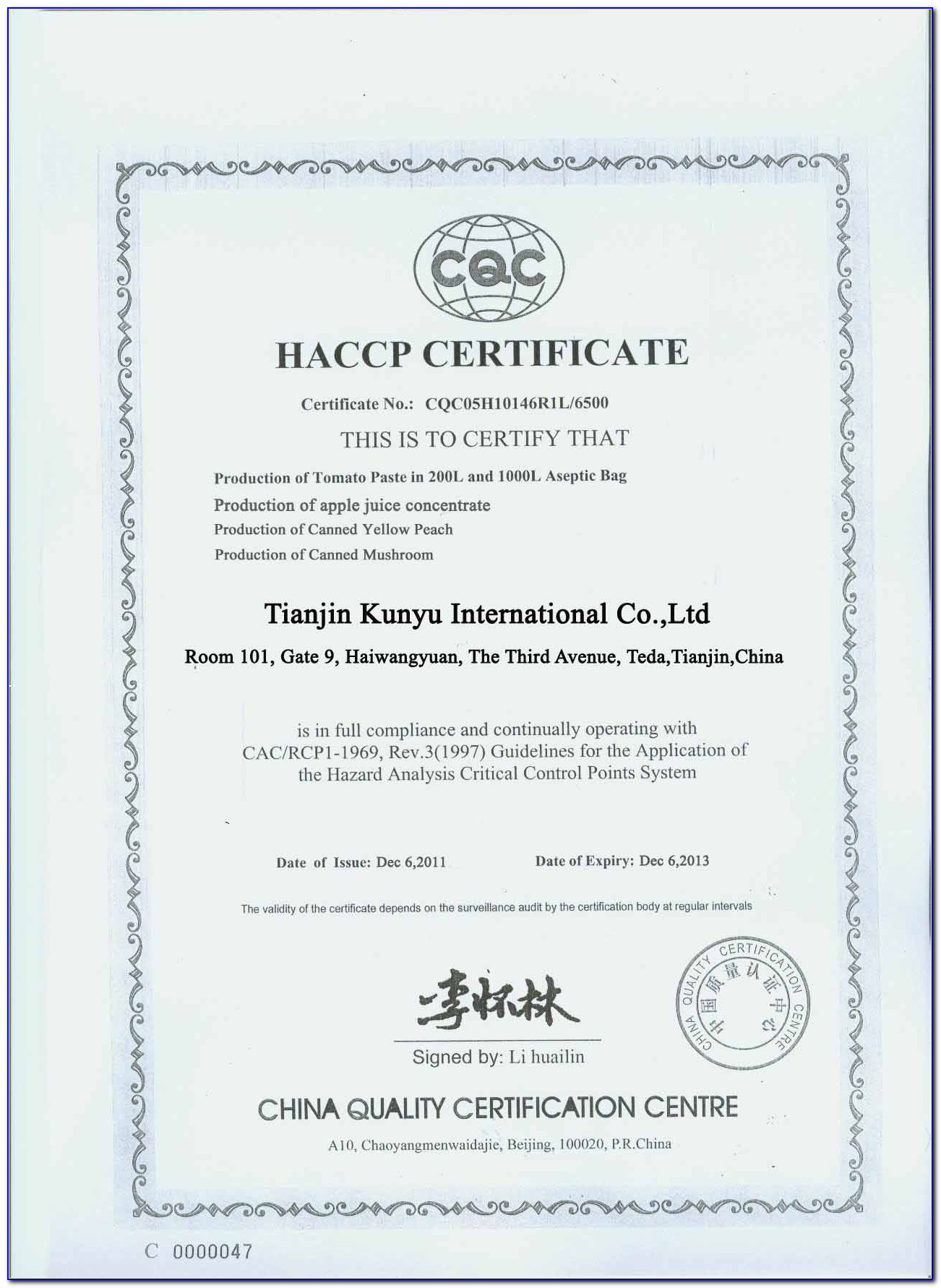 Haccp Certification Expiration