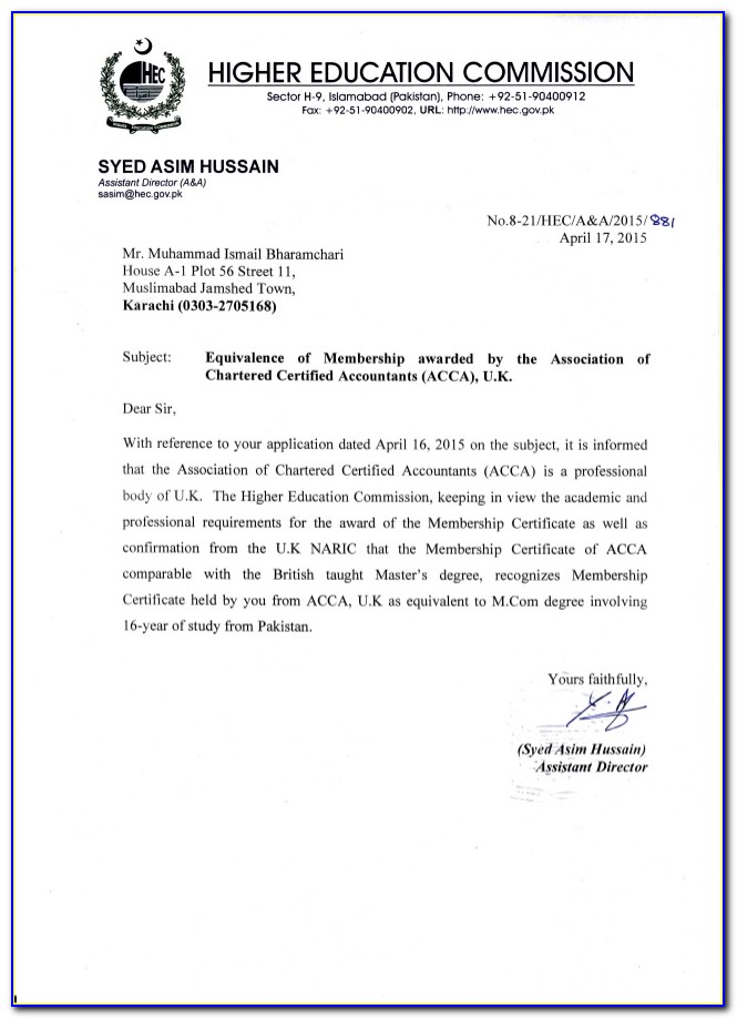 Hec Equivalence Certificate For Bba