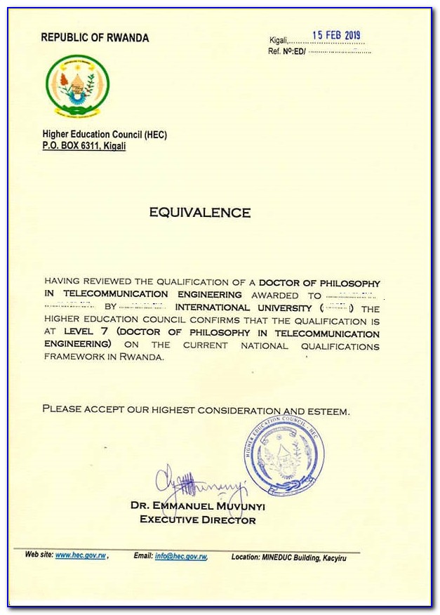 Hec Equivalence Certificate For Dvm