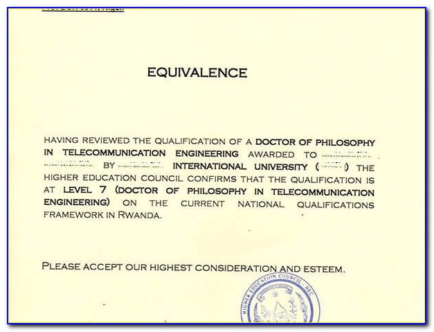 Hec Equivalence Certificate For M.ed