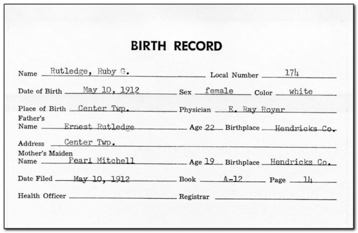 Hendricks County Indiana Birth Certificate