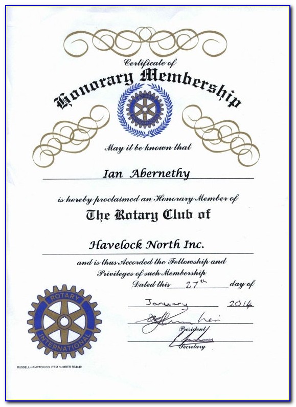 Honorary Membership Certificate Template Word