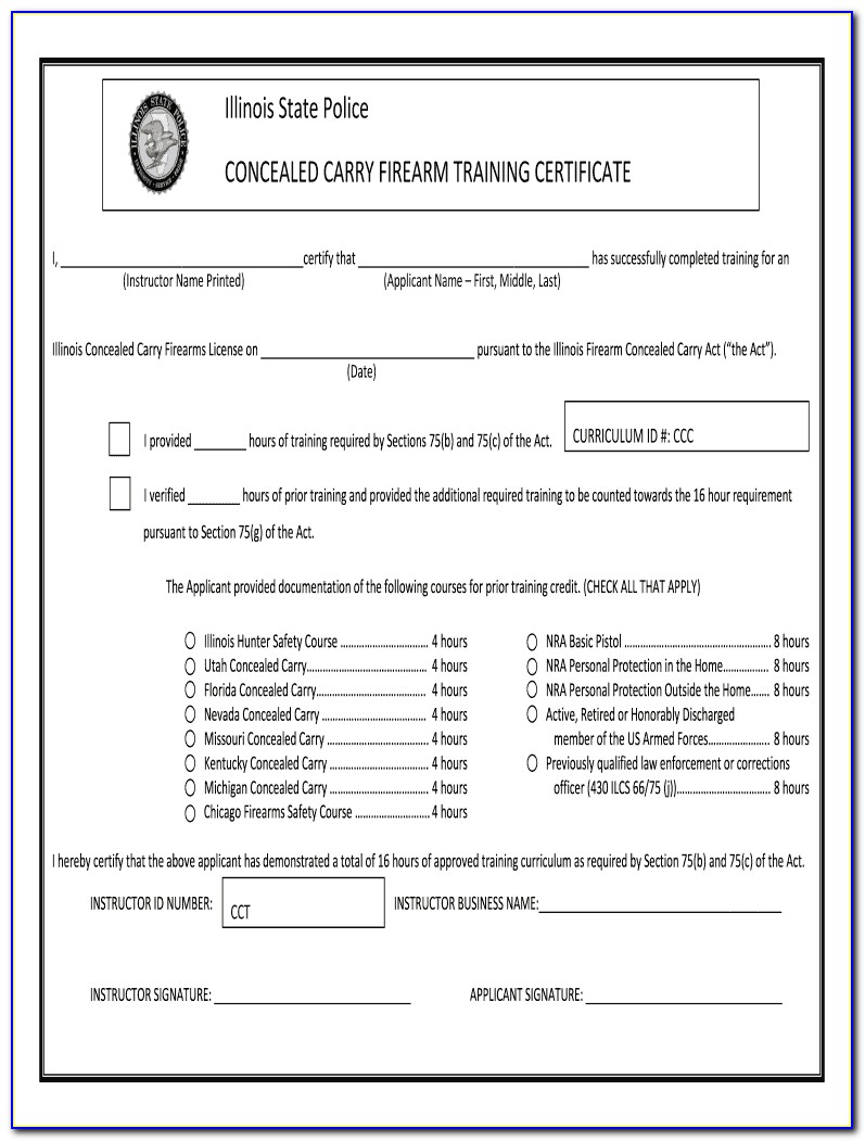 Illinois Concealed Carry Certificate Template
