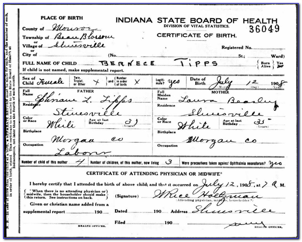 Indiana Birth Certificates 1907 1940