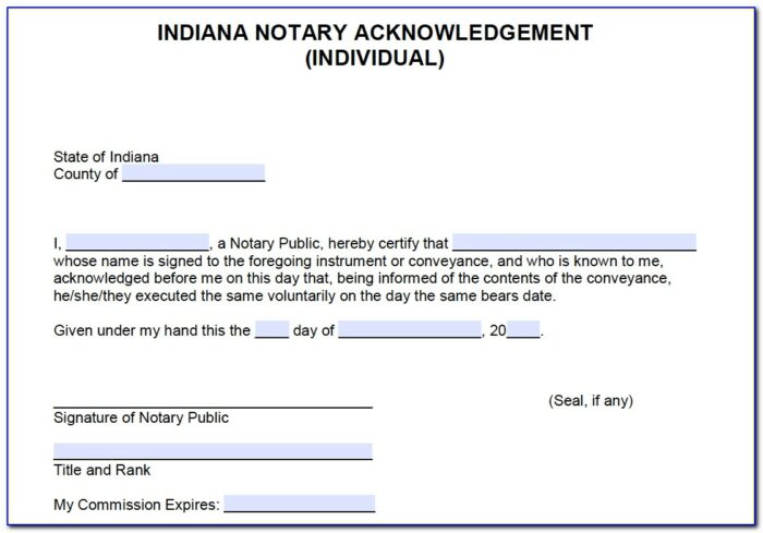 Indiana Notary Certificate Of Proof