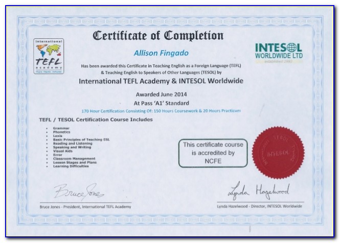 International Tefl Academy Certificate