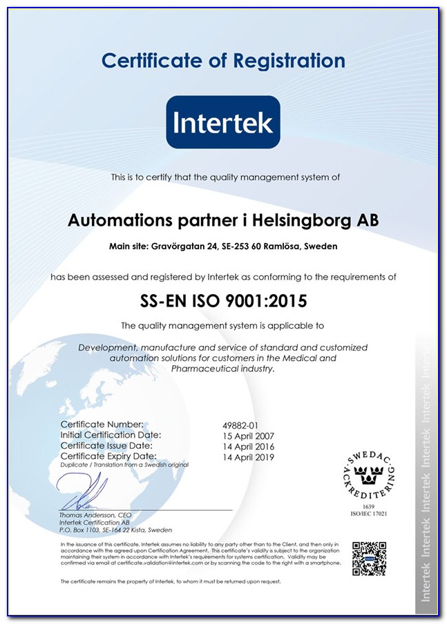 Intertek Iso Certification
