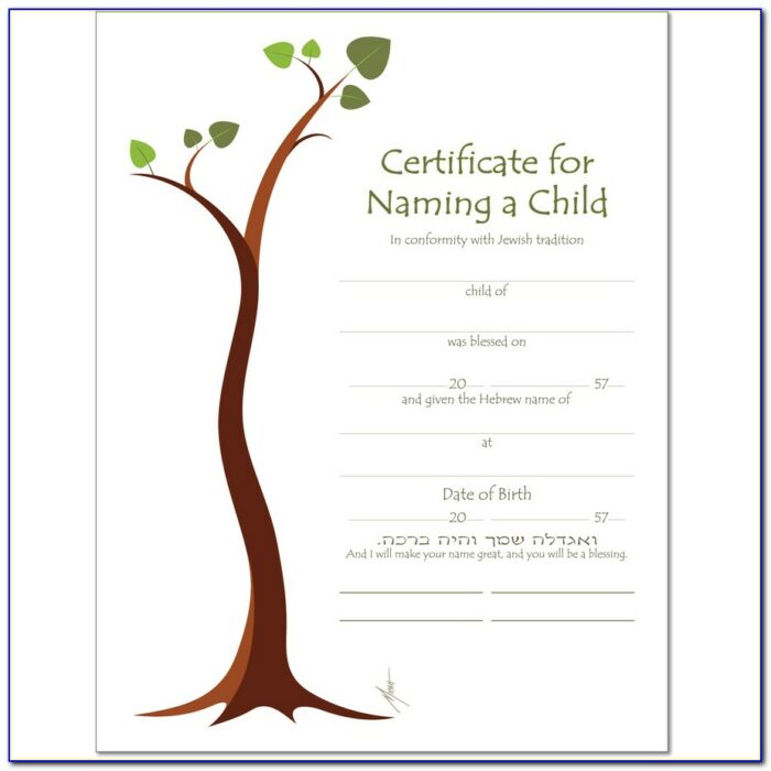 Jewish Baby Naming Certificate Printable