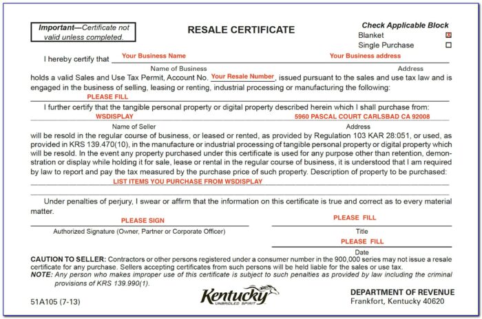 Kentucky Sales Tax Exemption Certificate Fillable