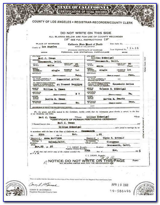 Los Angeles County Registrar Birth Certificate Van Nuys