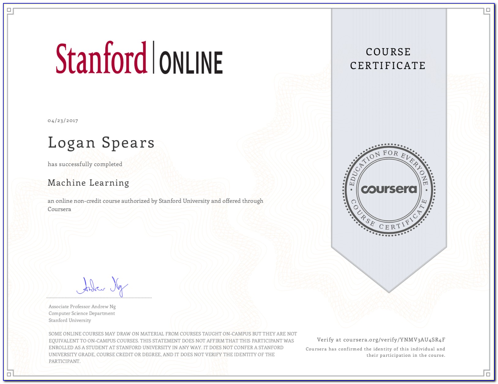 Machine Learning Certification Coursera Cost