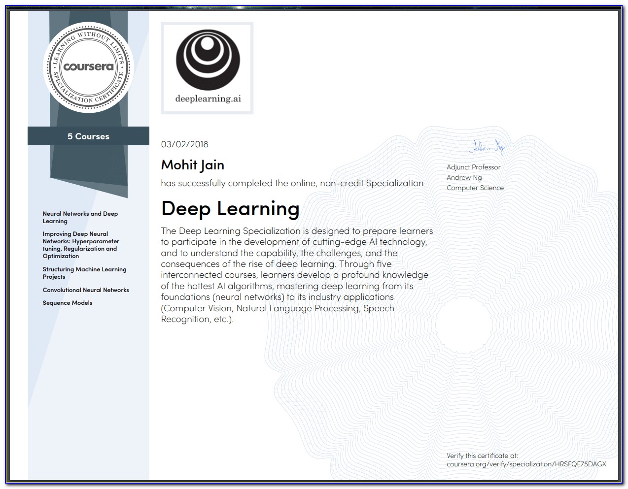 Machine Learning Specialization Certification Coursera