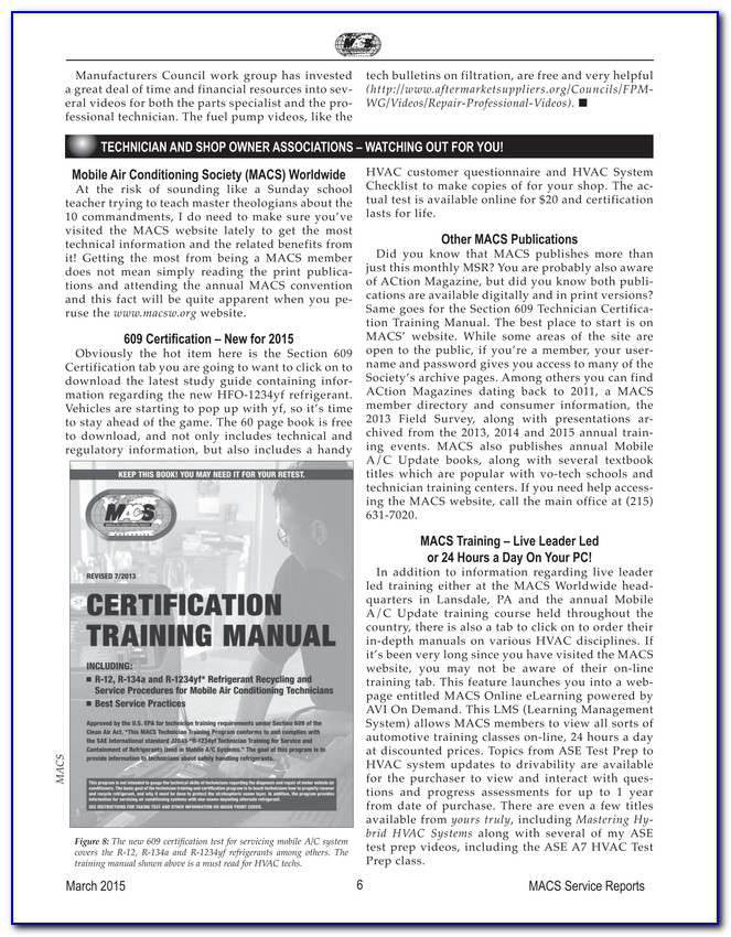 Macs Section 609 Certification