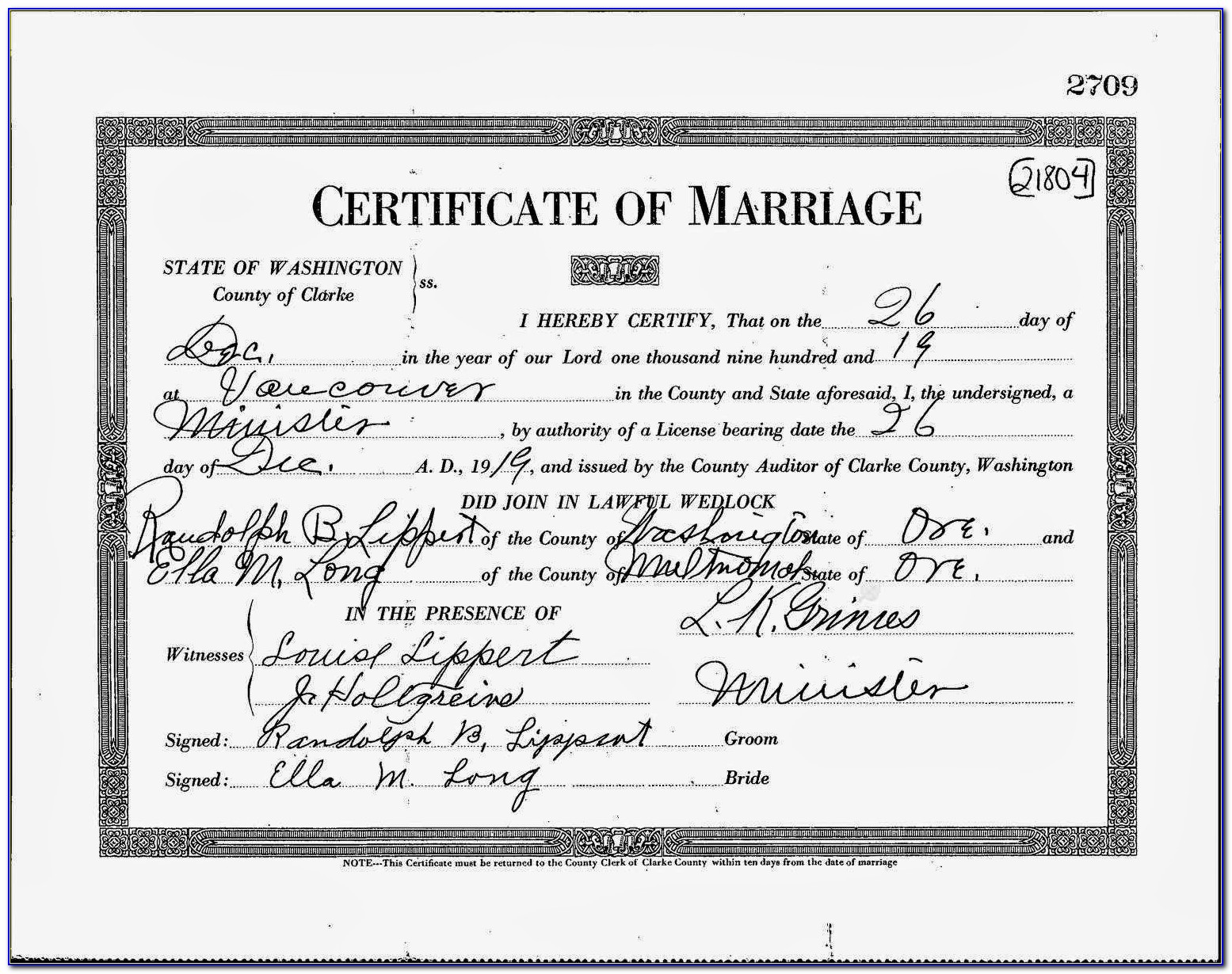 Marriage Certificate Clark County Washington