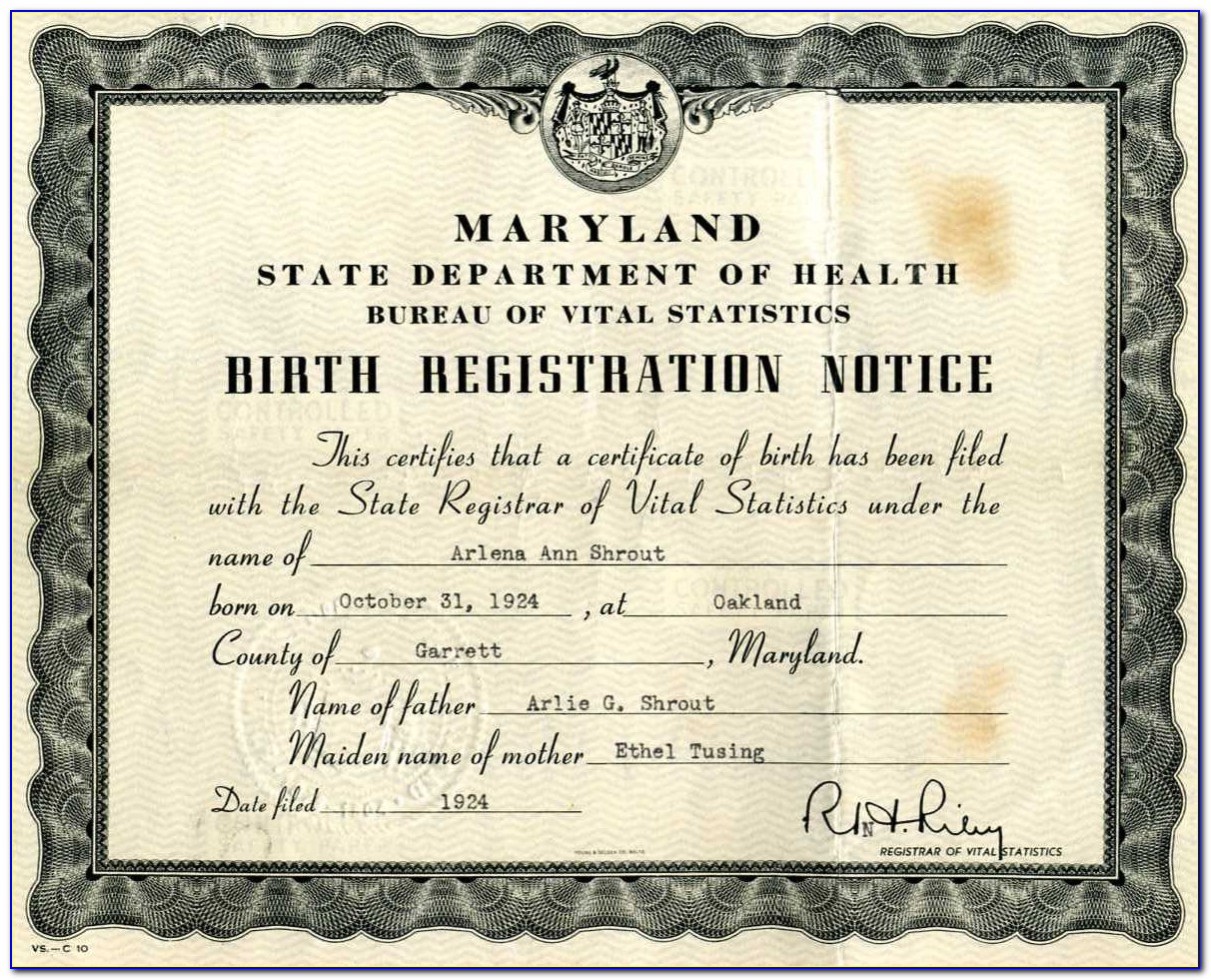 Maryland Birth Certificate Annapolis