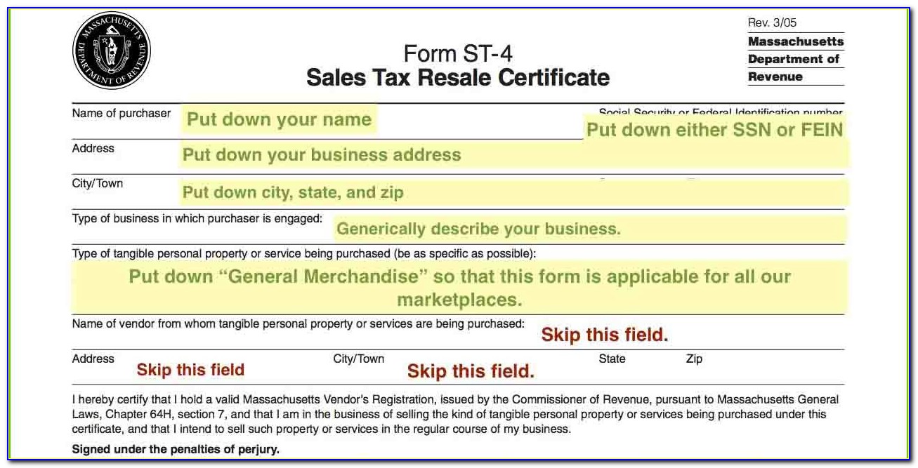 Massachusetts Sales Tax Resale Exemption Certificate