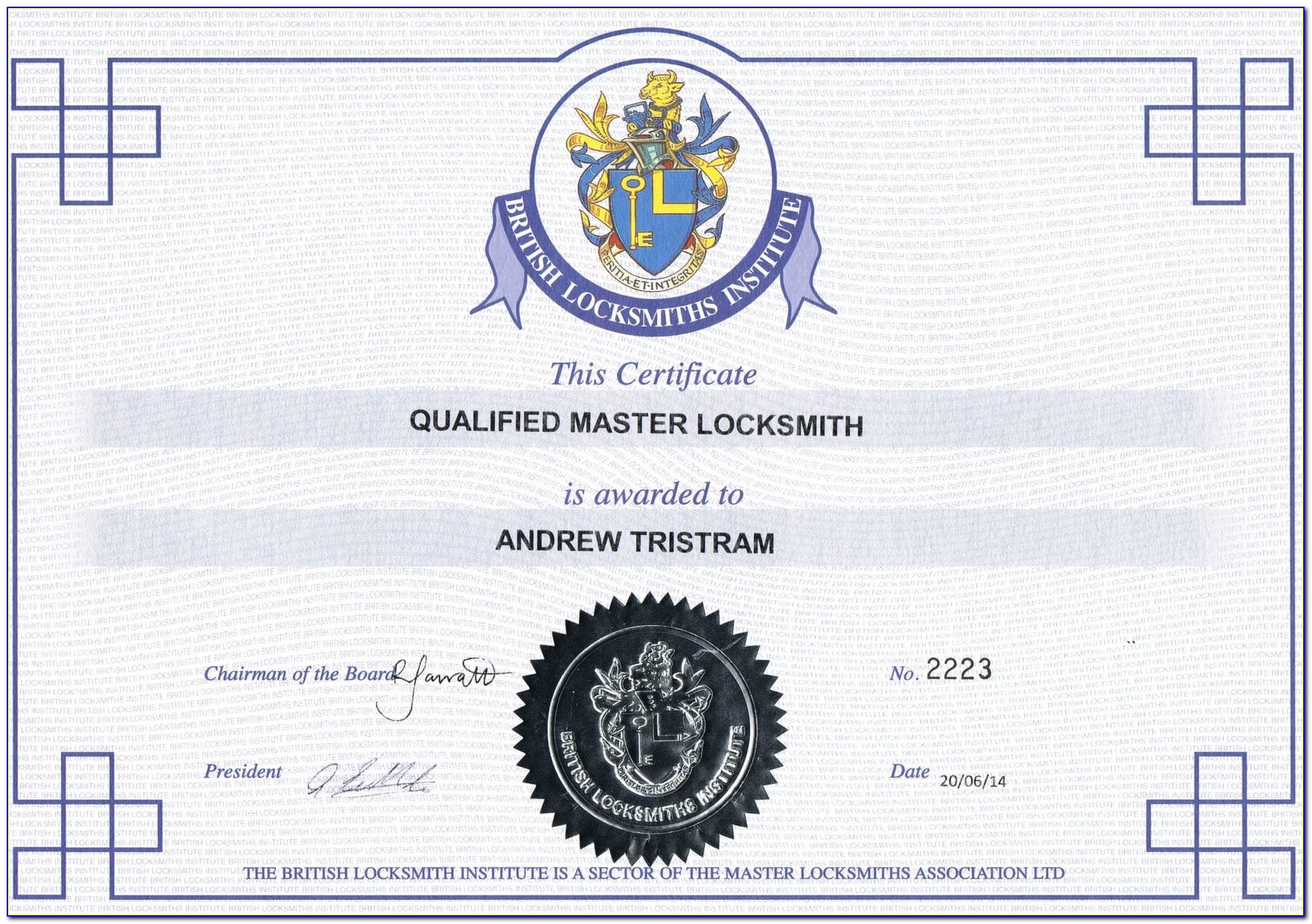 Master Locksmith Certification