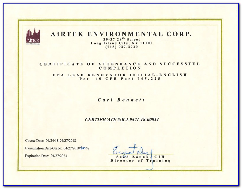 Mold Remediation Certificate Of Completion
