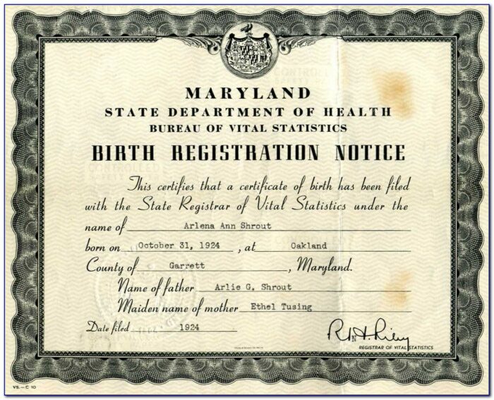 Montgomery County Birth Certificate Maryland
