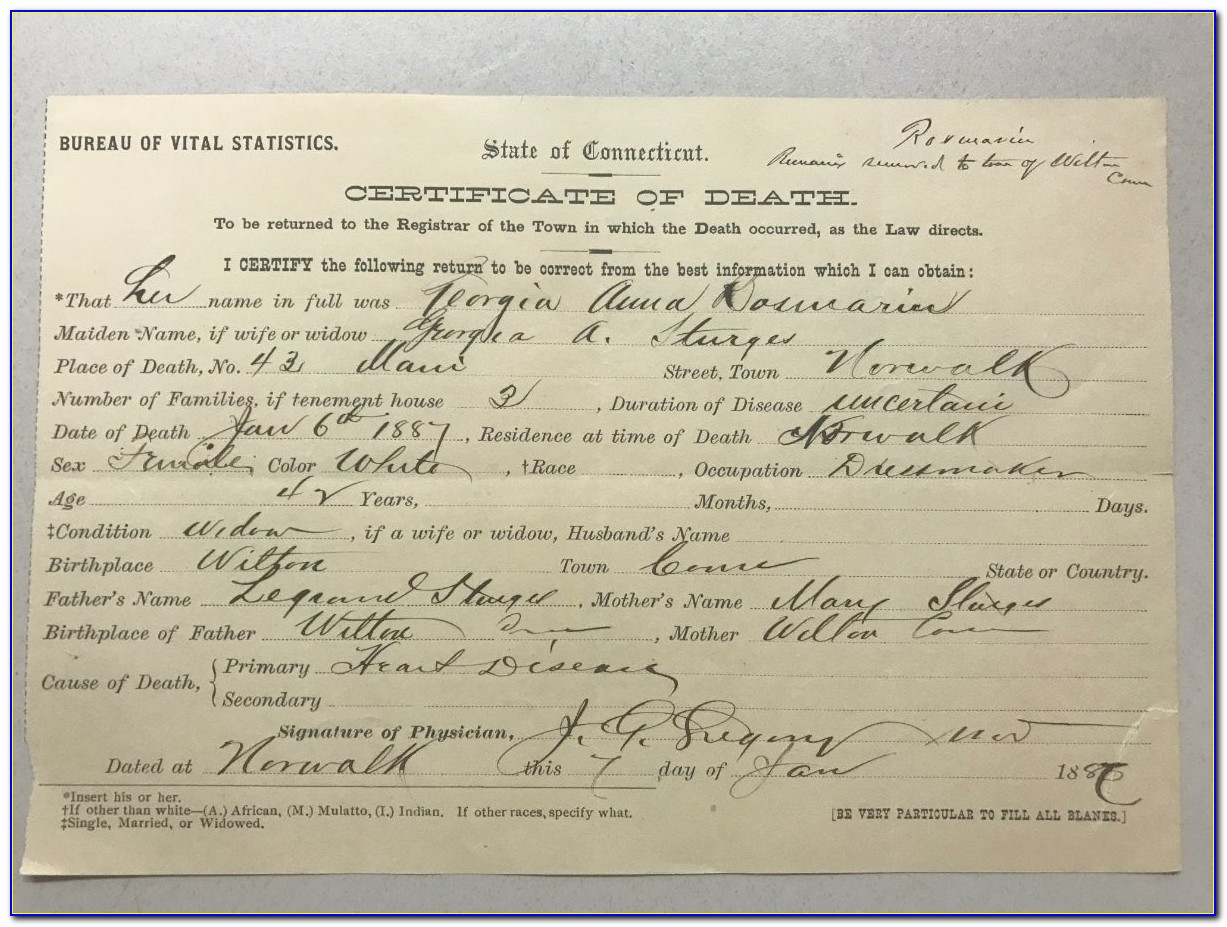 Norwalk Courthouse Death Certificate