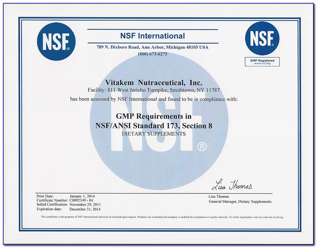 Nsf Gmp Certification