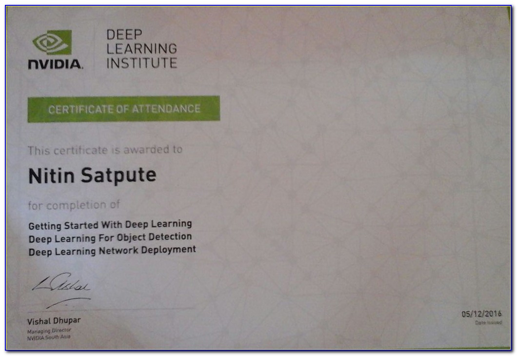 Nvidia Deep Learning Institute Certified