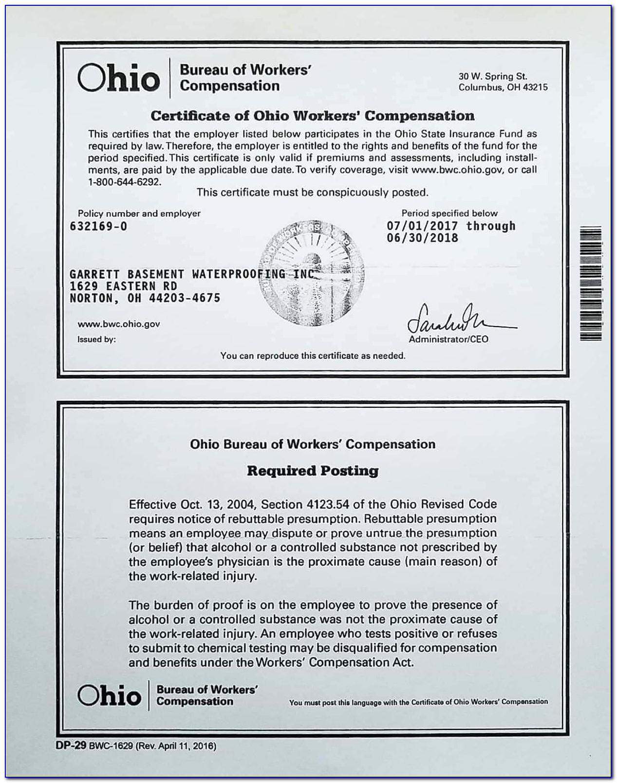 Ohio Workers Compensation Exemption Certificate