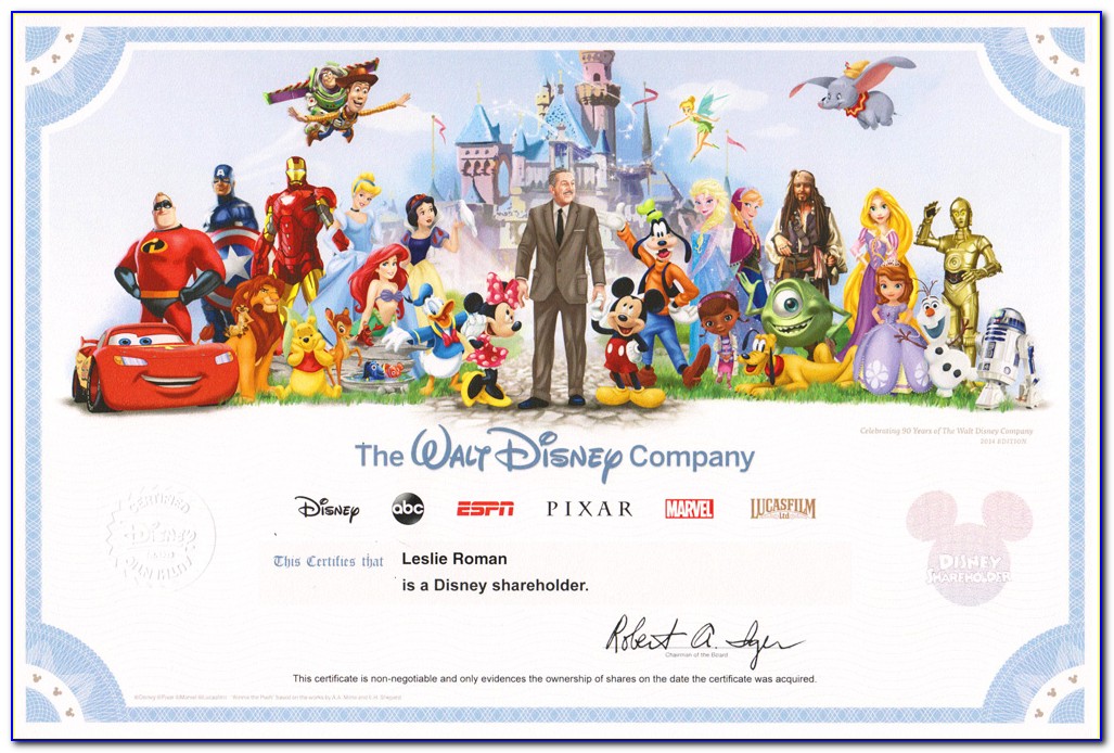One Share Of Disney With Certificate