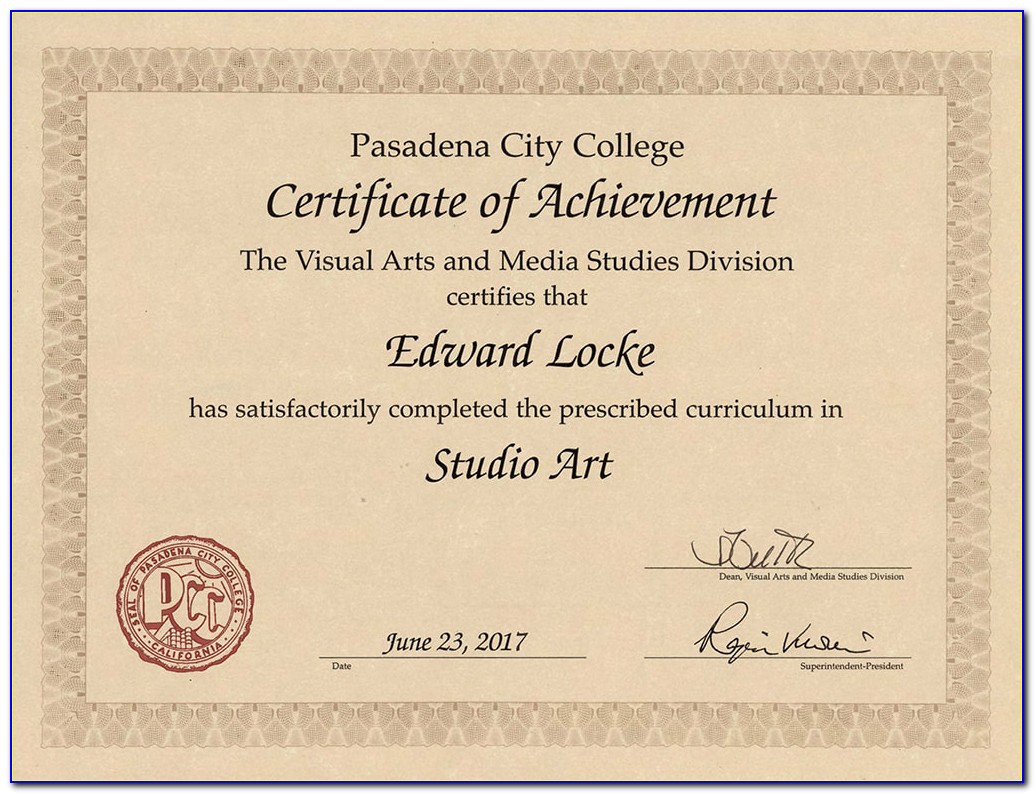 Pasadena City College Certificate Of Achievement