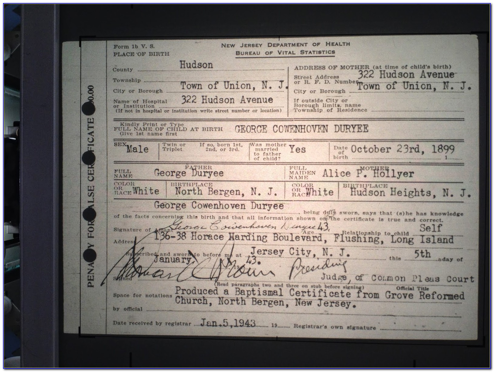 Pawtucket City Hall Birth Certificate