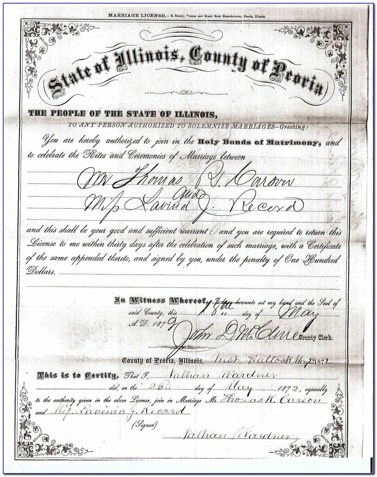 Peoria County Birth Certificate
