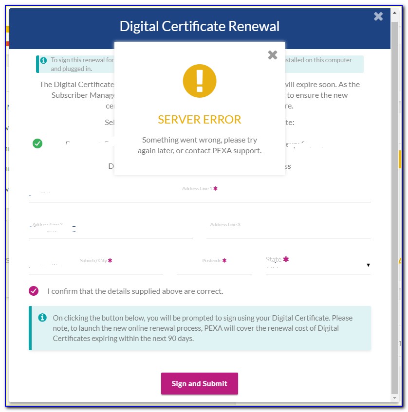 Pexa Digital Certificate Renewal