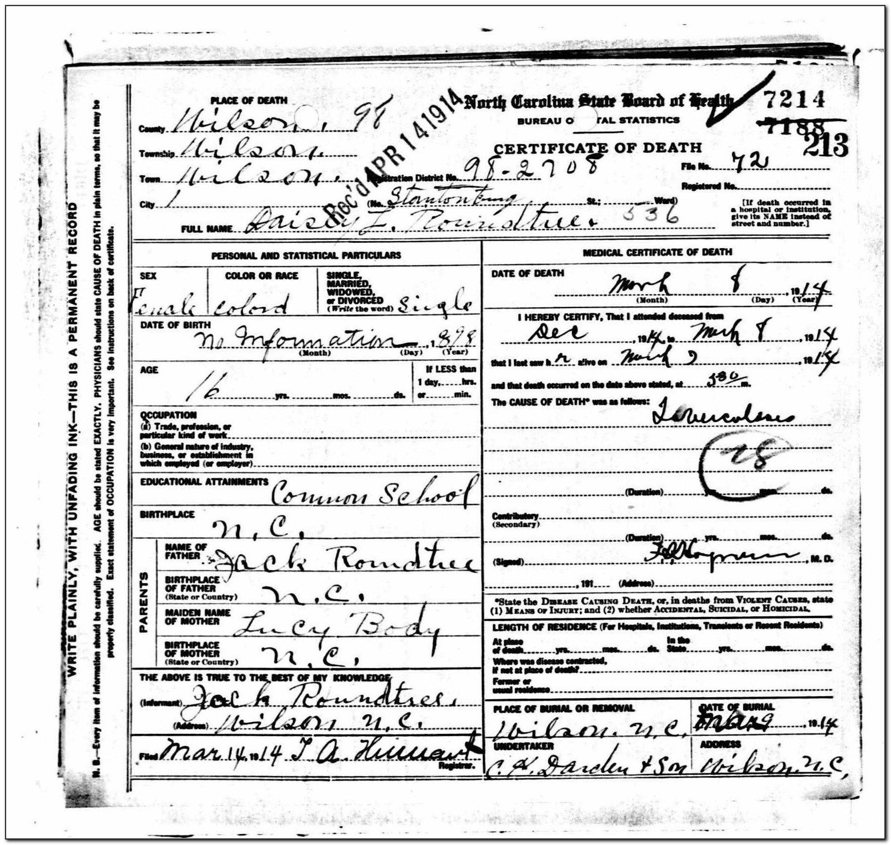 Pitt County Birth Certificate