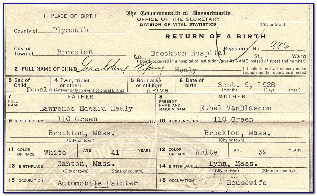Plymouth Ma Birth Certificate