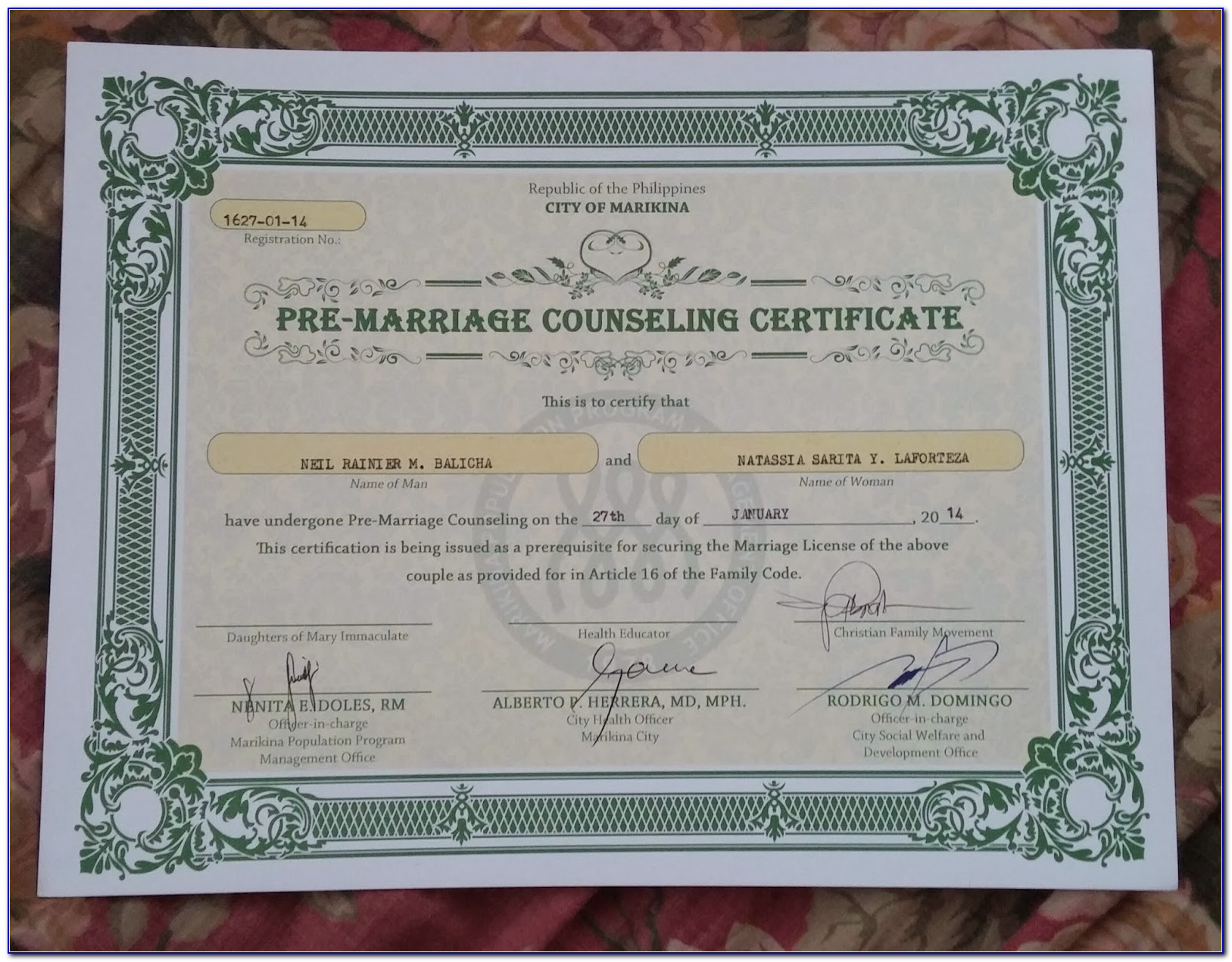 Premarital Counseling Certificate Of Completion Georgia