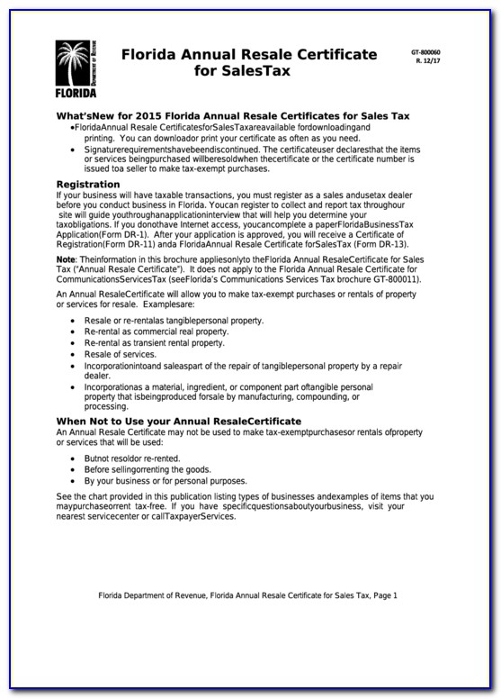 Print Resale Certificate Florida