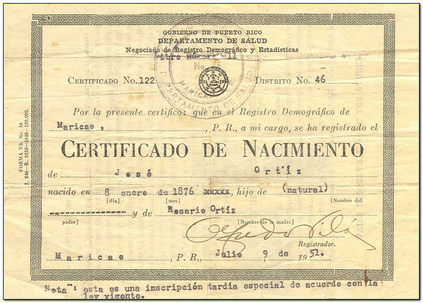 Puerto Rican Birth Certificate Invalid