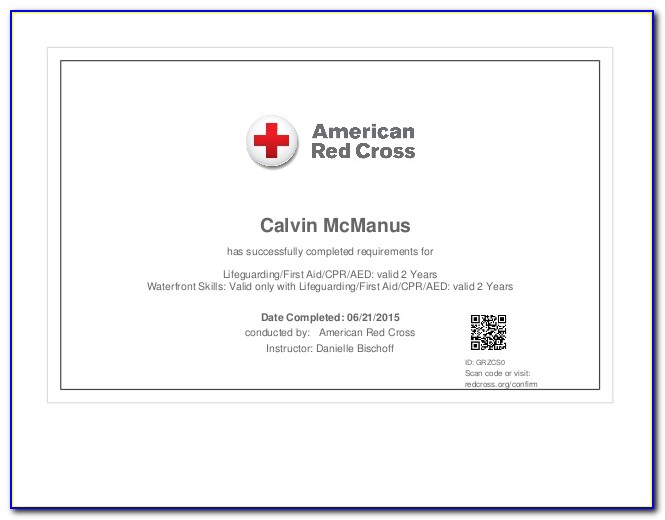 Red Cross Senior Life Saving Certificate