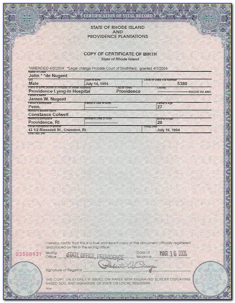 Rhode Island Birth Certificate Application Pdf