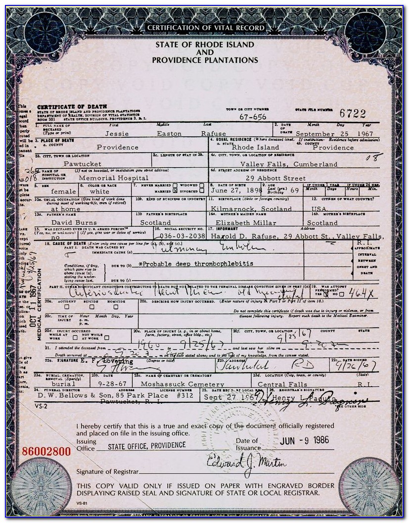 Rhode Island Birth Certificate Pdf