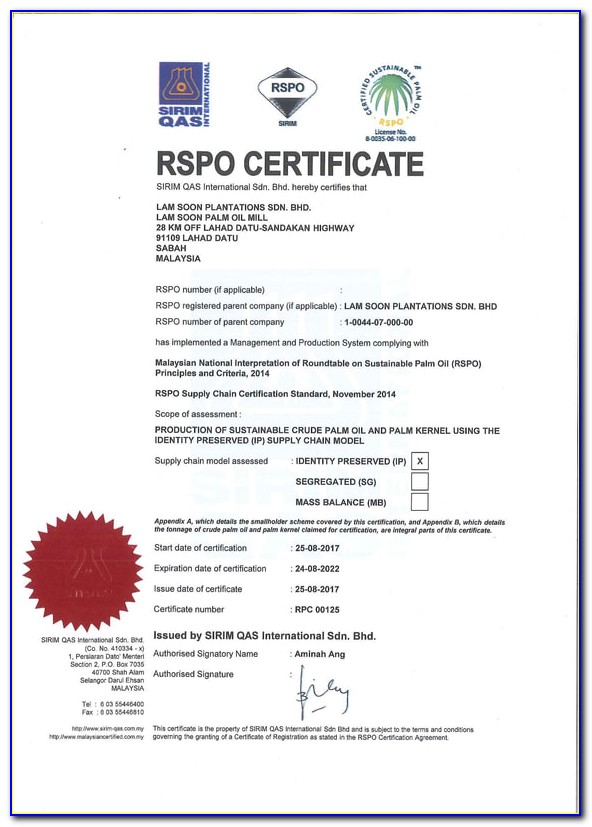 Rspo Supply Chain Certification Standard 2020